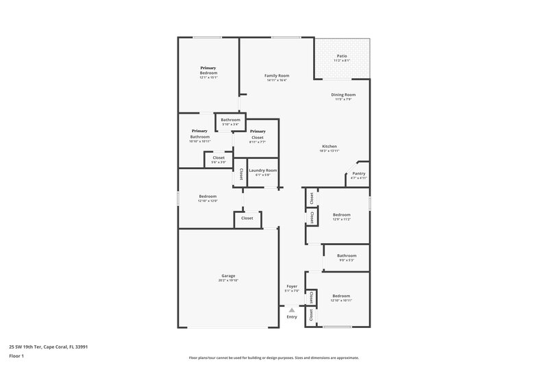 1,840/Mo, 25 SW 19th Ter Cape Coral, FL 33991 Floorplan View
