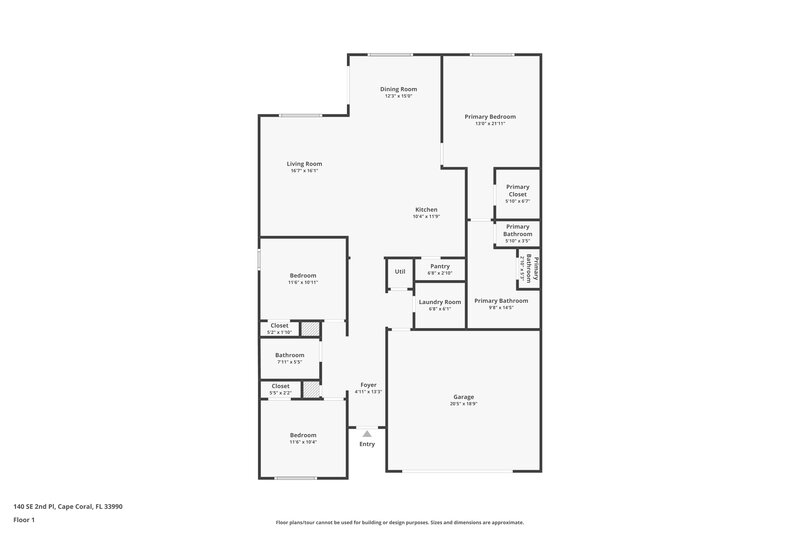 1,630/Mo, 140 SE 2nd Pl Cape Coral, FL 33991 Floor Plan View