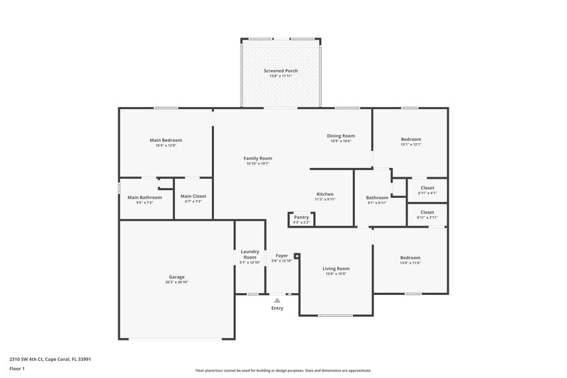 1,825/Mo, 2310 SW 4th Ct Cape Coral, FL 33991 Floor Plan View
