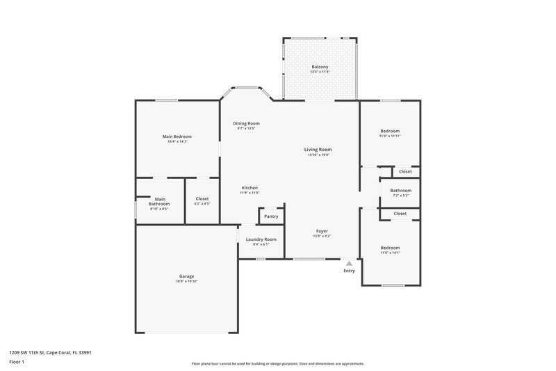 1,970/Mo, 1209 SW 11th St Cape Coral, FL 33991 Floor Plan View