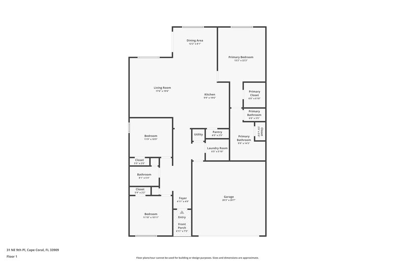 1,600/Mo, 31 NE 9th Pl Cape Coral, FL 33909 Floor Plan View