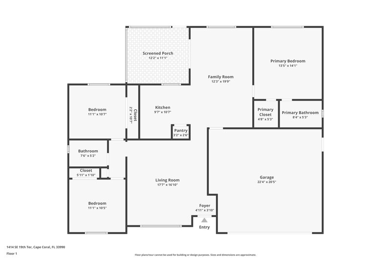 1,635/Mo, 1414 SE 19th Ter Cape Coral, FL 33990 Floor Plan View