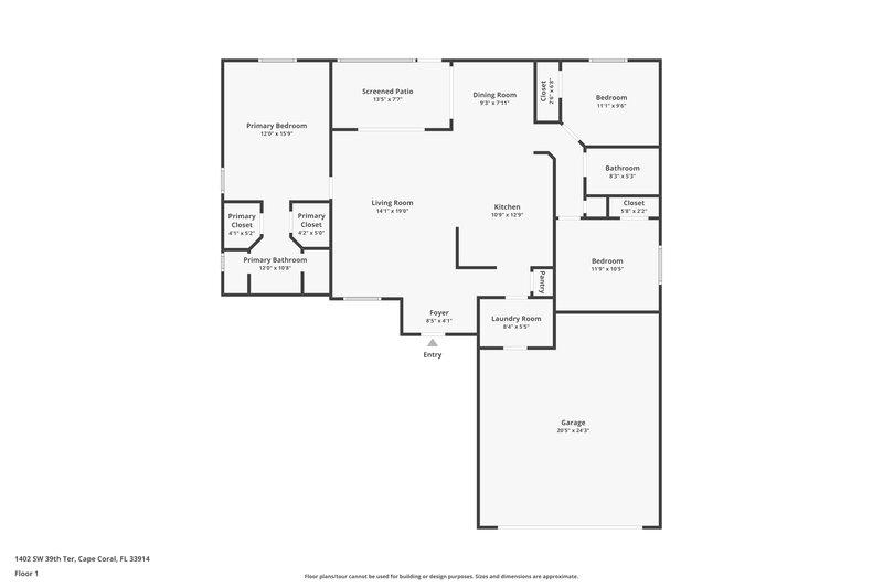 1,950/Mo, 1402 SW 39th Ter Cape Coral, FL 33914 Floor Plan View