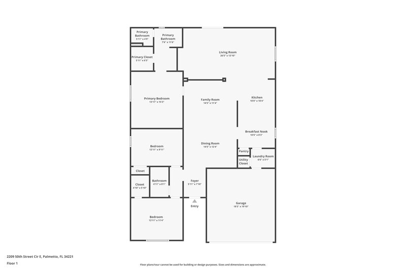 1,975/Mo, 2209 50th Street Cir E Palmetto, FL 34221 Floor Plan View