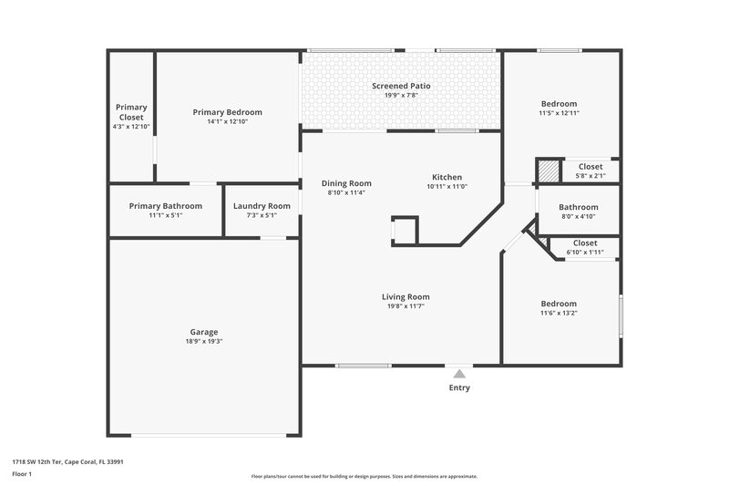 1,835/Mo, 1718 SW 12th Ter Cape Coral, FL 33991 Floor Plan View