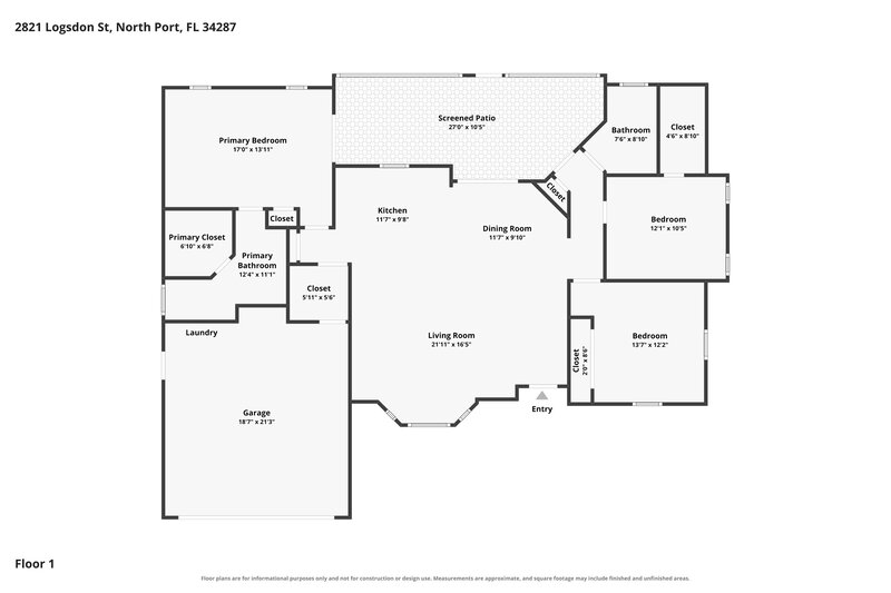 1,850/Mo, 2821 Logsdon St North Port, FL 34287 Floor Plan View