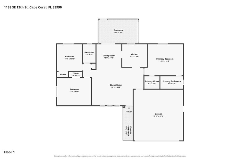 1,625/Mo, 1138 SE 13th St Cape Coral, FL 33990 Floor Plan View