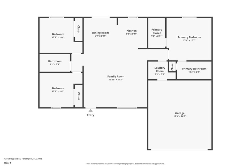 1,480/Mo, 1216 Belgrave St Fort Myers, FL 33913 Floor Plan View
