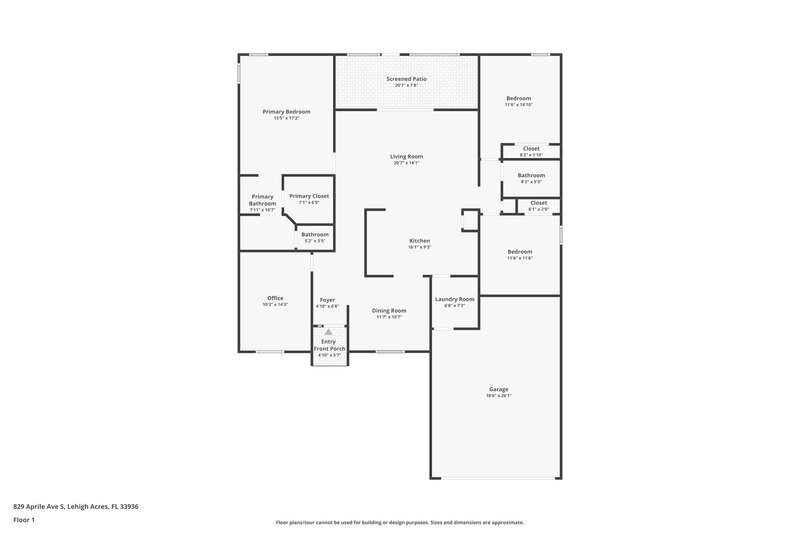 1,740/Mo, 829 Aprile Ave S Lehigh Acres, FL 33974 Floor Plan View