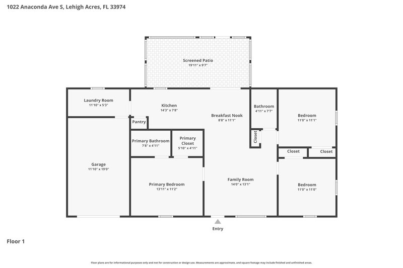 1,480/Mo, 1022 Anaconda Ave S Lehigh Acres, FL 33974 Floor Plan View