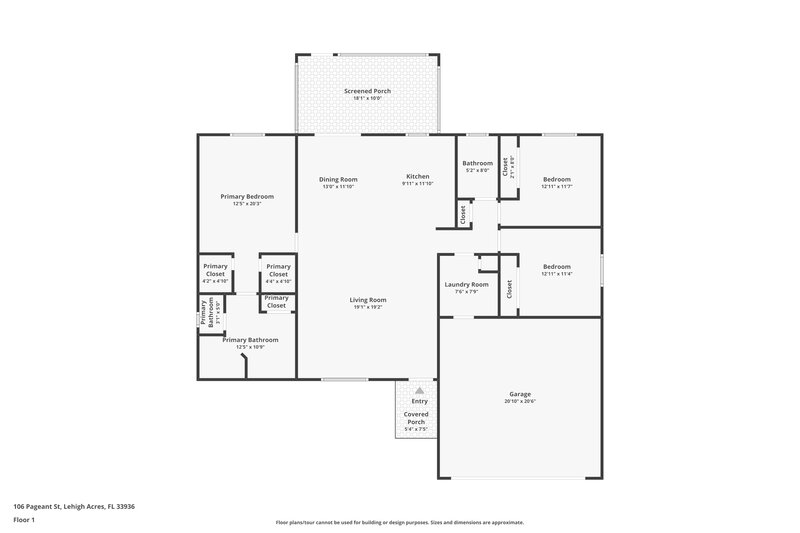 1,895/Mo, 106 Pageant St Lehigh Acres, FL 33974 Floor Plan View