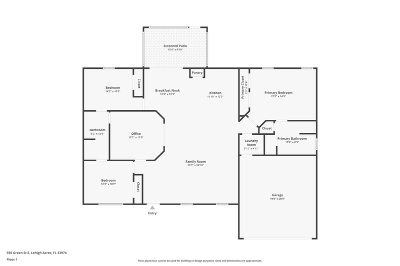 1,750/Mo, 935 Green St E Lehigh Acres, FL 33974 Floor Plan View