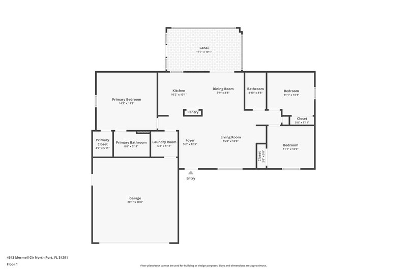 1,800/Mo, 4643 Mermell Cir North Port, FL 34291 Floor Plan View