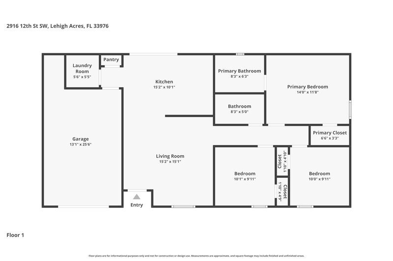 1,565/Mo, 2916 12th St SW Lehigh Acres, FL 33976 Floor Plan View
