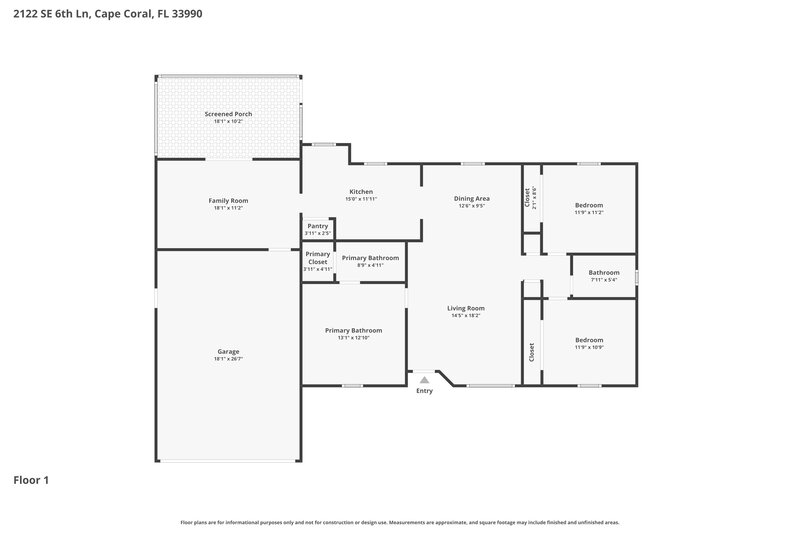 1,795/Mo, 2122 SE 6th Ln Cape Coral, FL 33990 Floor Plan View