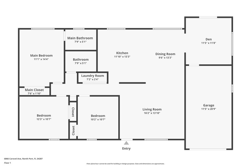1,670/Mo, 6866 Carovel Ave North Port, FL 34287 Floor Plan View