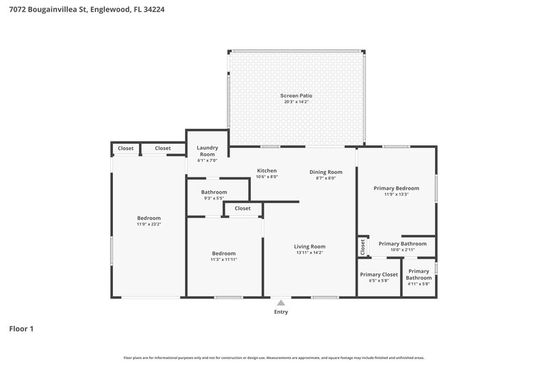 1,540/Mo, 7072 Bougainvillea St Englewood, FL 34224 Floor Plan View