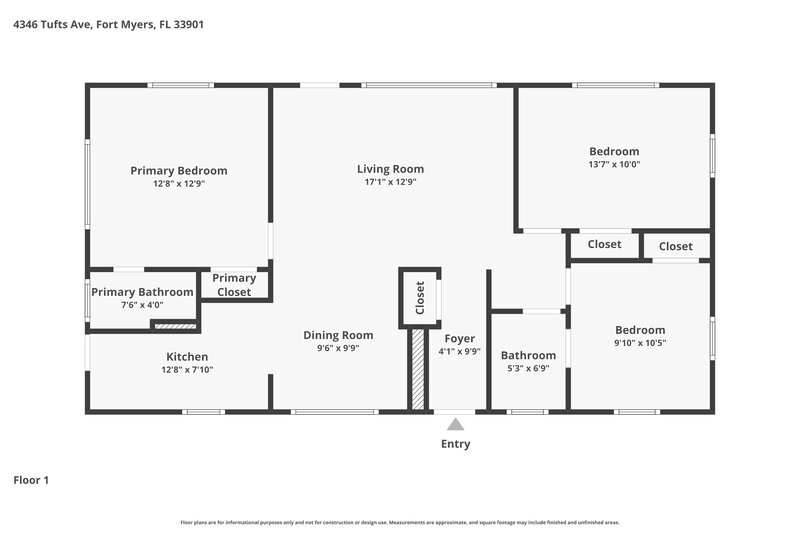 1,745/Mo, 4346 Tufts Ave Fort Myers, FL 33901 Floor Plan View