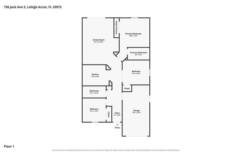 1,445/Mo, 736 Jack Ave S Lehigh Acres, FL 33973 Floor Plan View