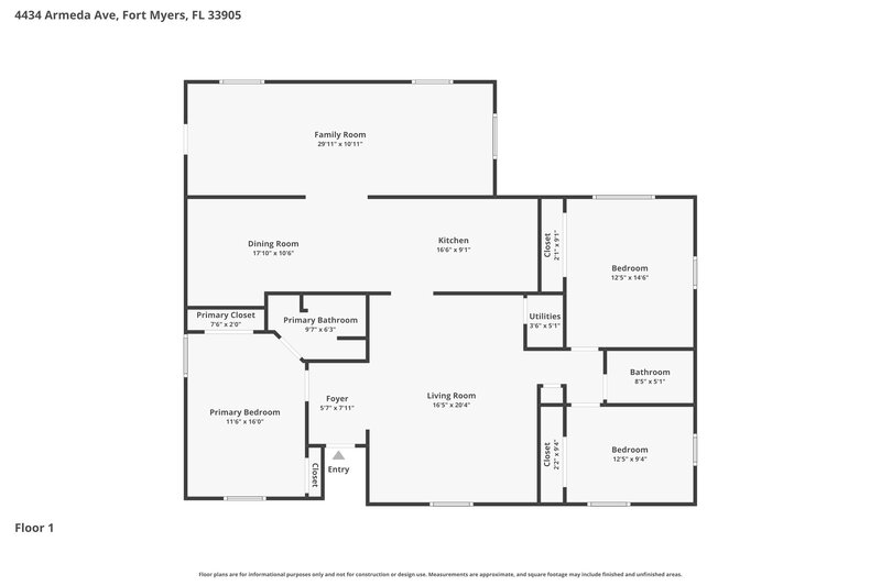 1,855/Mo, 4434 Armeda Avenue Fort Myers, FL 33905 Floor Plan View