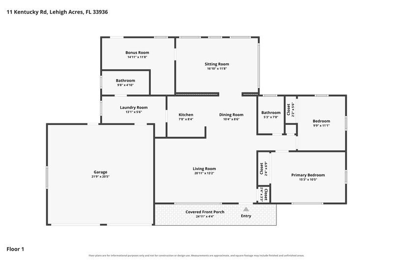 1,575/Mo, 11 Kentucky Road Lehigh Acres, FL 33936 Floor Plan View
