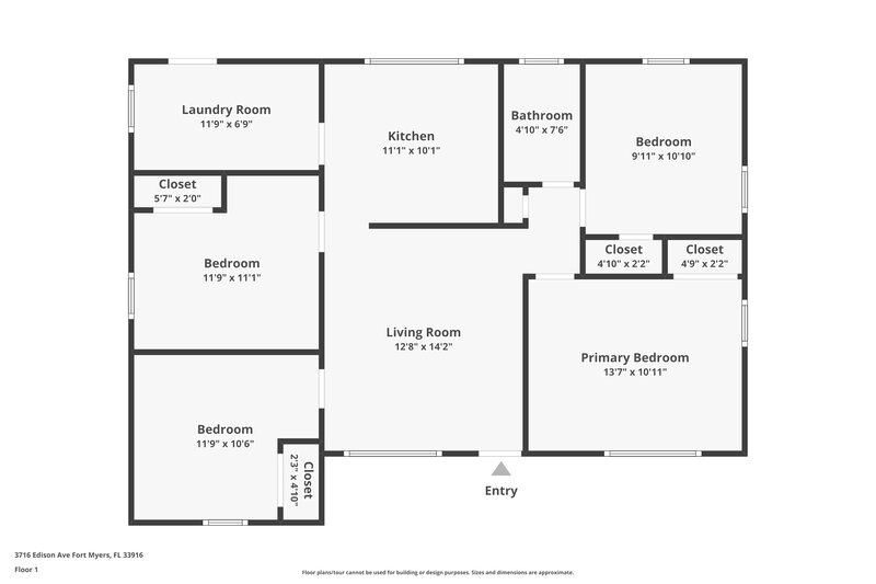 1,625/Mo, 3716 Edison Ave Fort Myers, FL 33916 Floor Plan View