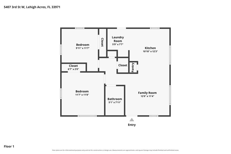 1,175/Mo, 5407 3rd Street W Lehigh Acres, FL 33971 Floor Plan View