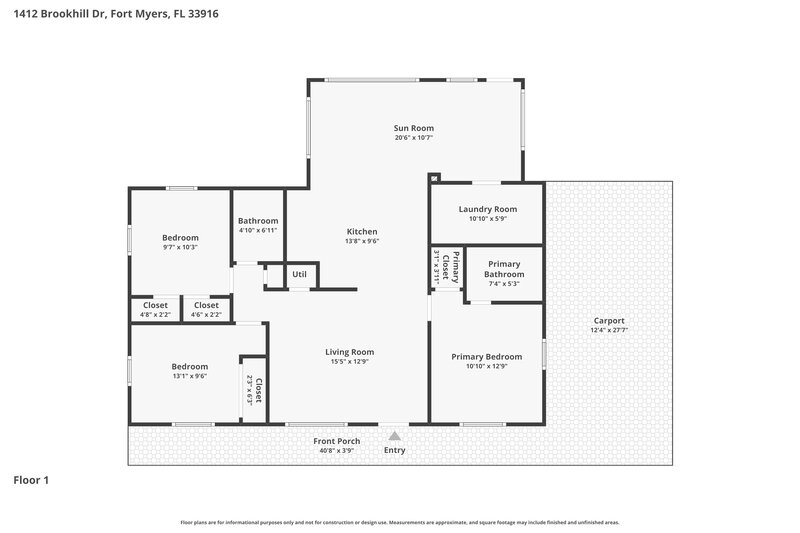1,605/Mo, 1412 Brookhill Drive Fort Myers, FL 33916 Floor Plan View