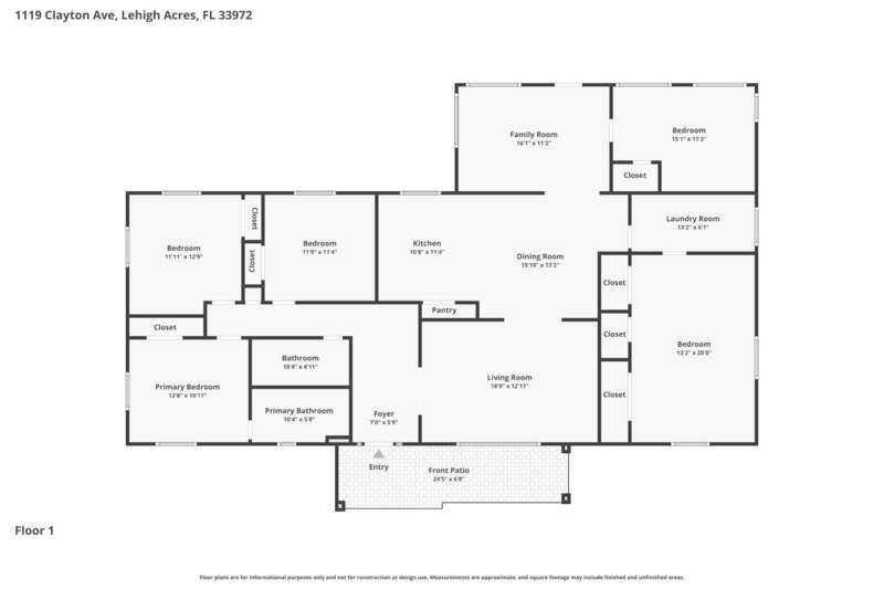 1,940/Mo, 1119 Clayton Avenue Lehigh Acres, FL 33972 Floorplan View