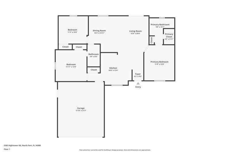 1,625/Mo, 5382 Hightower Rd North Port, FL 34288 Floor Plan View