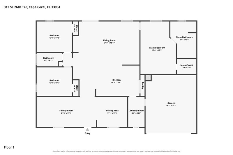 2,155/Mo, 313 SE 26th Ter Cape Coral, FL 33904 Floorplan View