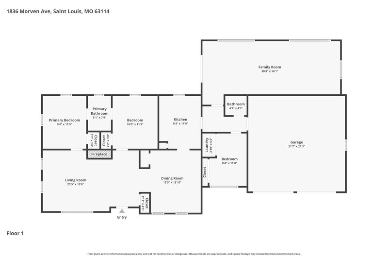 1,610/Mo, 1836 Morven Ave Overland, MO 63114 Floor Plan View
