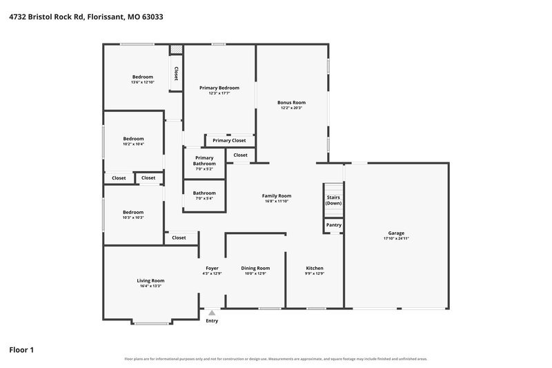 2,320/Mo, 4732 Bristol Rock Road Florissant, MO 63033 Floor Plan View