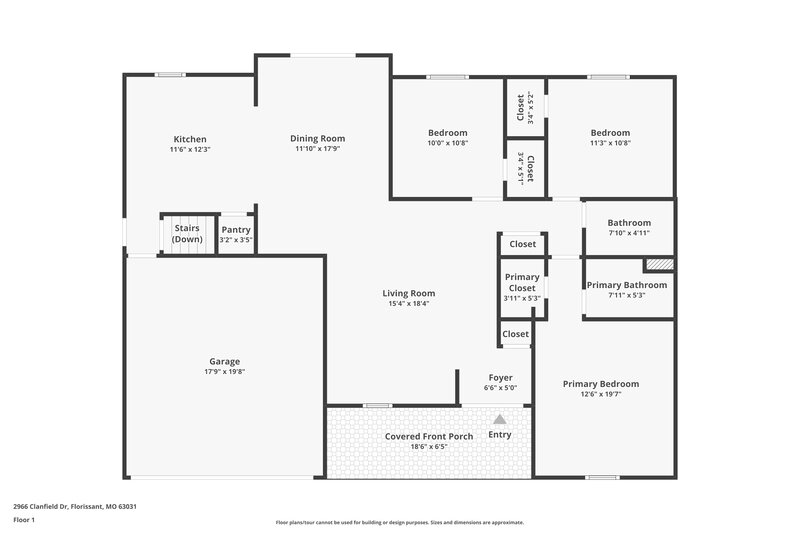 1,905/Mo, 2966 Clanfield Dr Florissant, MO 63031 Floor Plan View