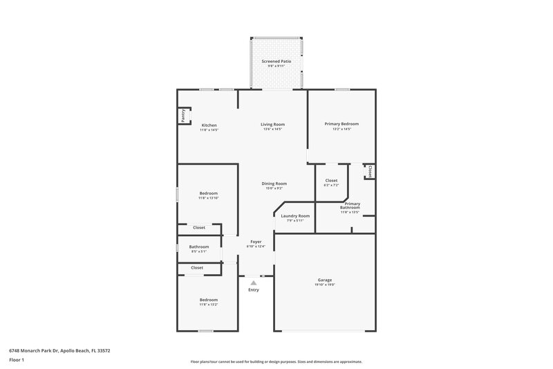 1,960/Mo, 6748 Monarch Park Dr Apollo Beach, FL 33572 Floor Plan View