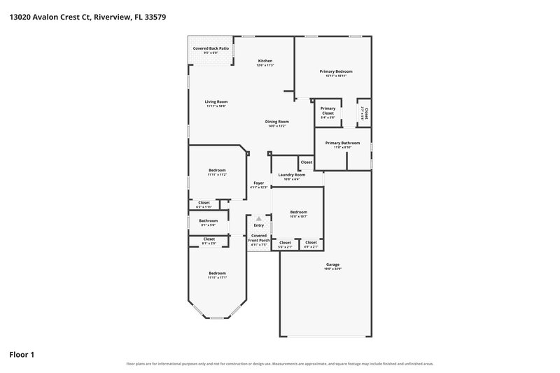 2,505/Mo, 13020 Avalon Crest Ct Riverview, FL 33579 Floor Plan View