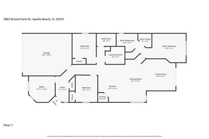 1,995/Mo, 7862 Bristol Park Dr Apollo Beach, FL 33572 Floor Plan View