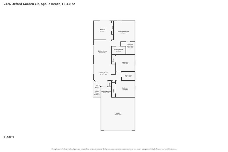 1,835/Mo, 7426 Oxford Garden Cir Apollo Beach, FL 33572 Floor Plan View