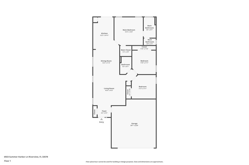 1,980/Mo, 6923 Summer Harbor Ln Riverview, FL 33578 Floor Plan View