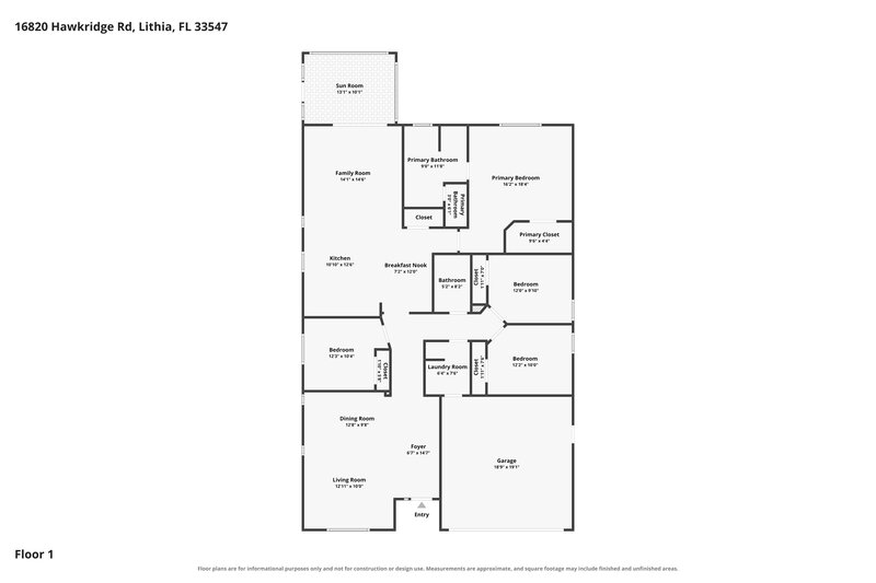 2,795/Mo, 16820 Hawkridge Rd Lithia, FL 33547 Floor Plan View