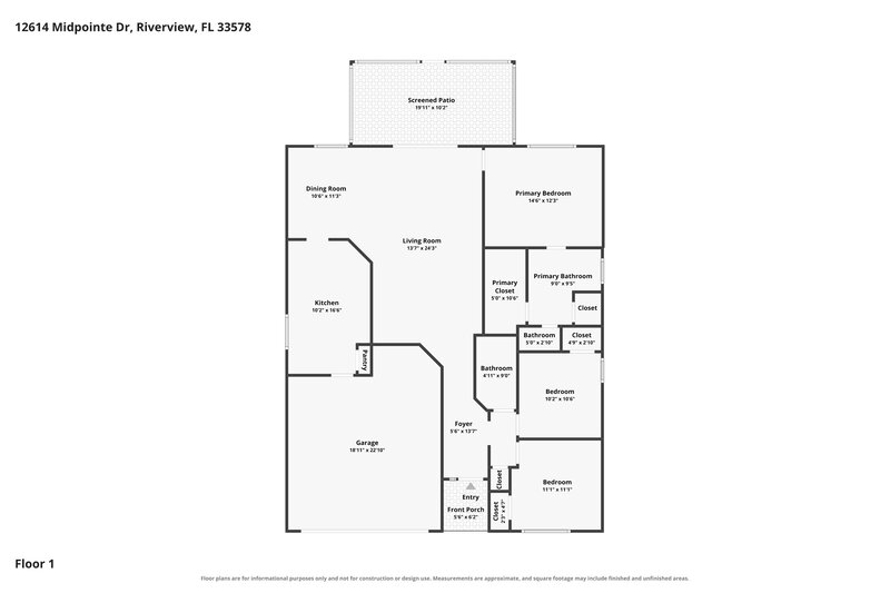 2,250/Mo, 12614 Midpointe Dr Riverview, FL 33578 Floor Plan View