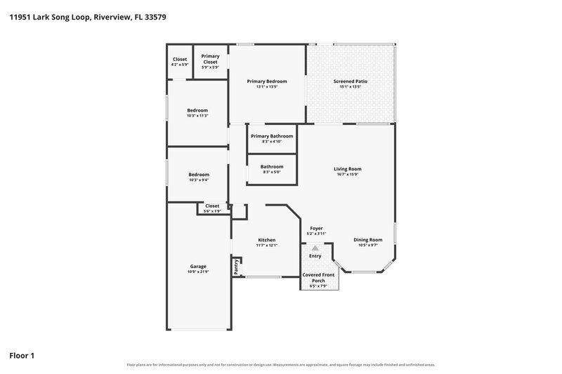 2,050/Mo, 11951 Lark Song Loop Riverview, FL 33579 Floor Plan View