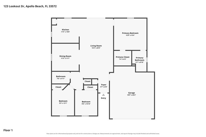 2,080/Mo, 123 Lookout Dr Apollo Beach, FL 33572 Floor Plan View