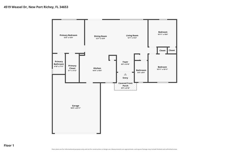 2,035/Mo, 4519 Weasel Dr New Port Richey, FL 34653 Floor Plan View