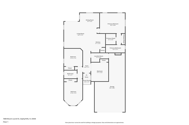 2,050/Mo, 7608 Mt Laurel Dr Zephyrhills, FL 33540 Floor Plan View