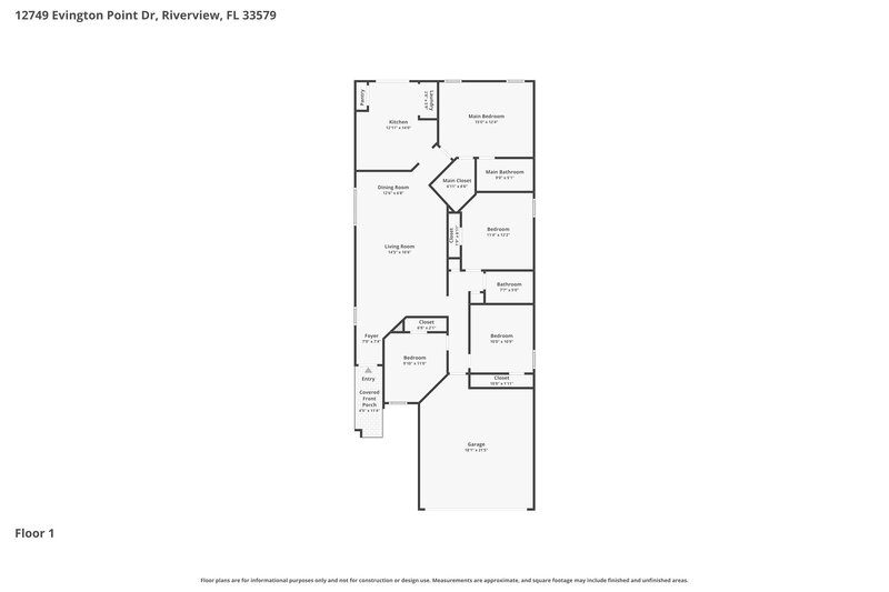 2,000/Mo, 12749 Evington Point Dr Riverview, FL 33579 Floor Plan View