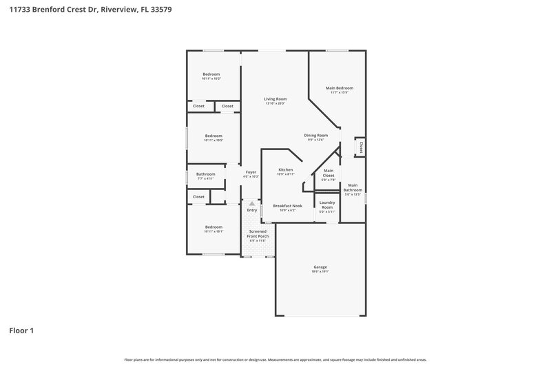 2,160/Mo, 11733 Brenford Crest Dr Riverview, FL 33579 Floor Plan View