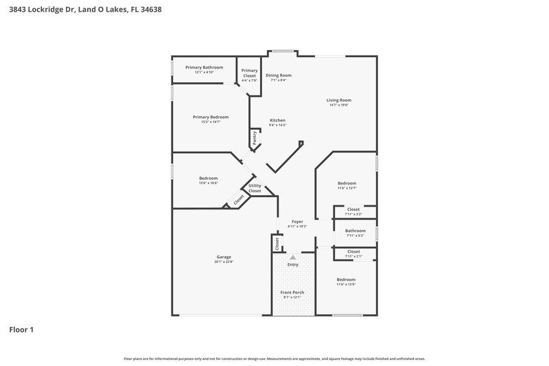 2,175/Mo, 3843 Lockridge Dr Land O' Lakes, FL 34638 Floor Plan View