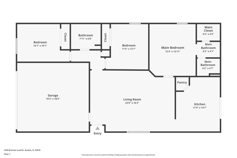 1,770/Mo, 1039 Brenton Leaf Dr Ruskin, FL 33570 Floor Plan View