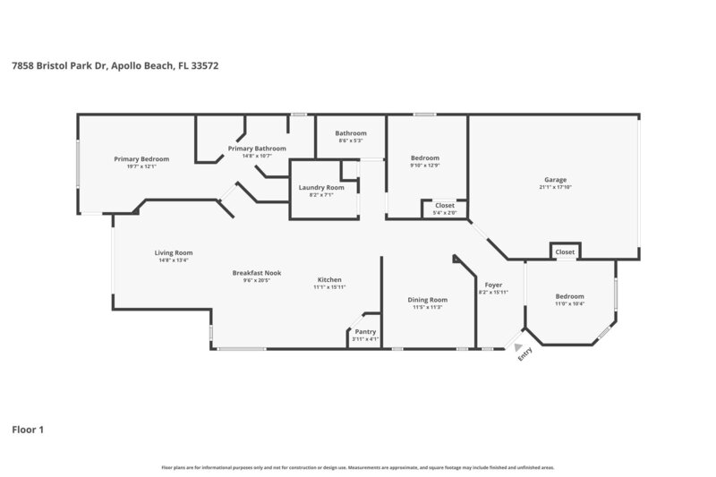 2,490/Mo, 7858 Bristol Park Dr Apollo Beach, FL 33572 Floorplan View